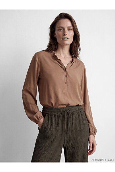 LC Waikiki Pink Ruffled Mock Neck Blouse