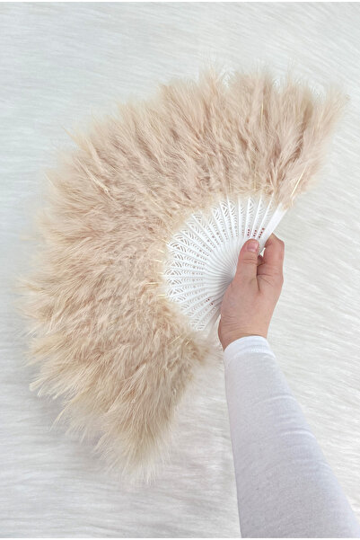 ZEYMERADE Large Size Cappuccino Feathered Bridal Fan, Wedding Henna Bridesmai...