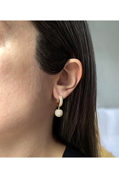 GOX Stone-Encrusted Dangle Ball Hoop Earrings