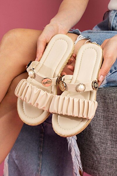 AYAKCİTY Pearl and Seal Accessory Detailed Strappy Summer Sandals Slippers