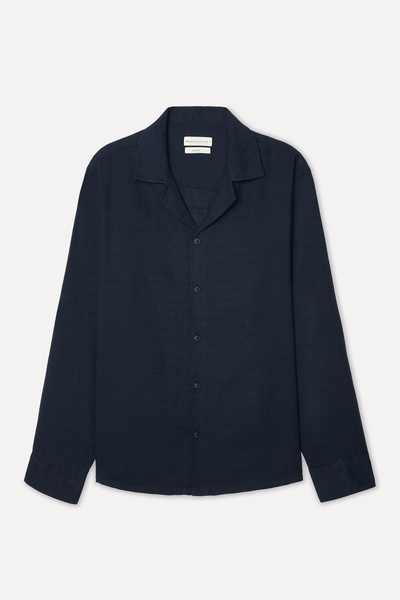 Mudo Men's Navy Blue Regular Fit Resort Collar Long Sleeve Shirt