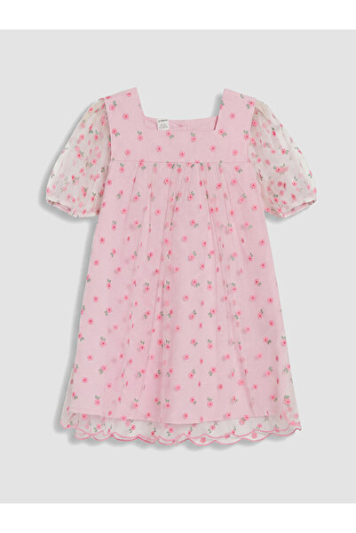 LC Waikiki Esvab • Modern & Distinctive Square Collar Floral Girl's Tulle Dress