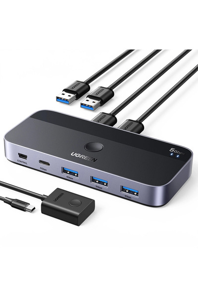 Ugreen Comutator USB 3.0 2-în-4 pentru computer și laptop cu control dual