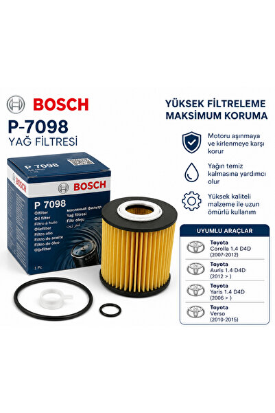 Bosch Yağ Filtresi Toyota Corolla Auris Yaris Verso 1.4 D4D Dizel Motor Yağ F...