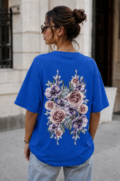 ArtYus Μπλουζάκι Unisex Oversize με στάμπα στην πλάτη με ανθοδέσμη – Βαμβακερ...
