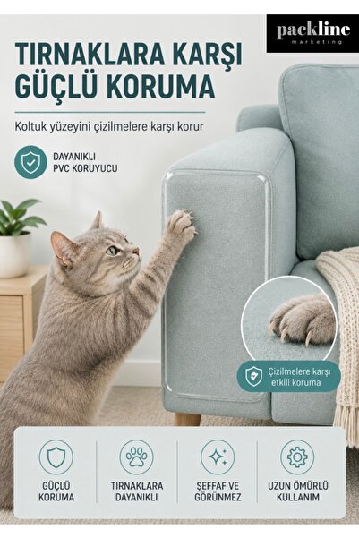 Packline Marketing 10 ADET Kedi Koltuk Tırmalama Koruyucu Şeffaf Yapışkanlı Mobilya Tırmalama Önleyici Bandı 20x50 Cm