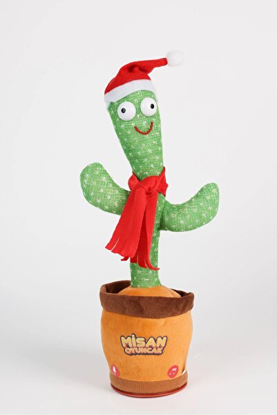 misan Türkçe Müzikli Dans Eden Taklitçi Peluş Oyuncak Kaktüs Noel Şapkalı