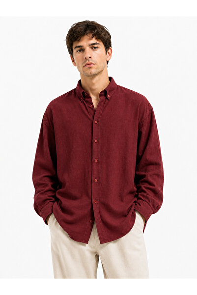 arden wear Bordo Oversize keten Erkek Gömlek