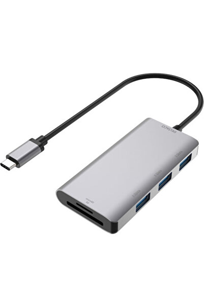 DELTACO Διανομέας USB 3.0 με 3 θύρες USB-A, Ασημί, Κωδικός: USBC-HUB200