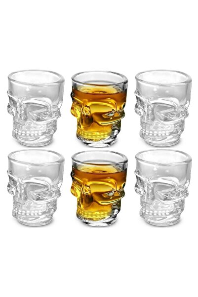 Ayawaska Top Bottom Set of 6 skull-shaped shot glasses, made of transparent g...