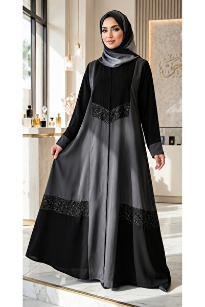 NOUR Abaya and Qamis |   London Crepe on Cooper A, Embellished with Sequins, ...