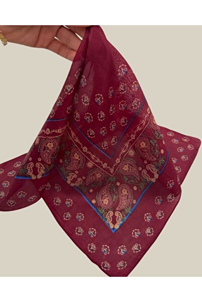 Pure Silk Atelier %100 Saf İpek Fular 50x50 cm - Şal Desenli Mini Fular - Ban...