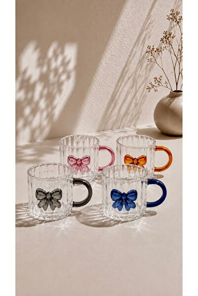 Maloria Luxury Bow Crystal Transparent Glass Set with Beaded Handles |   4 Pi...