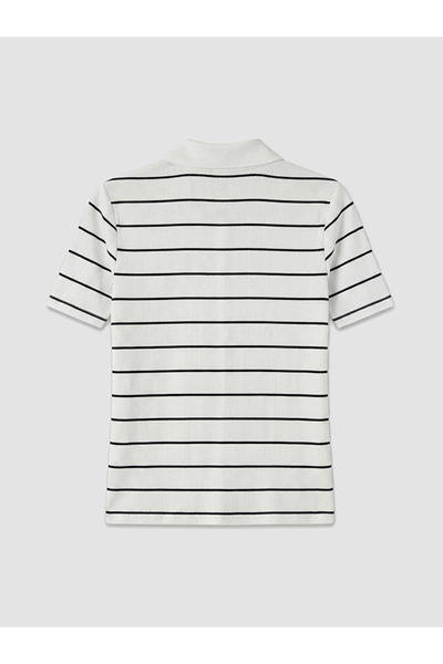 LC Waikiki Navy Blue Polo Neck Striped Women's T-Shirt