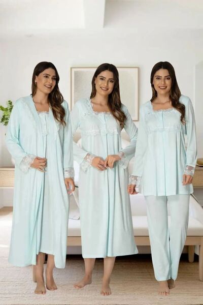 venera Elegant Lace 4-Piece Maternity Pajamas Nightgown Dressing Gown Shootin...