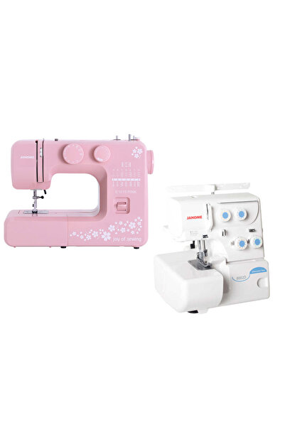 Janome E1015 Joy of Sewing Dikiş Makinesi (Pembe) ve 8002D Overlok Makinesi A...