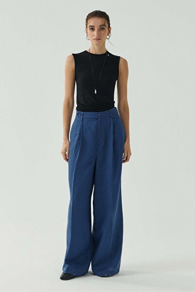 Molene Pantaloni Palazzo din in albastru Saks