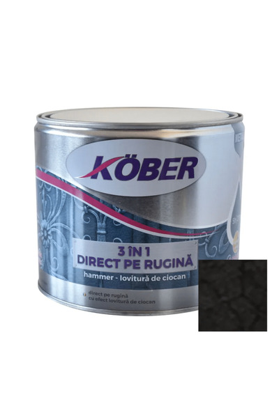 Kober Email 3 în 1, direct pe rugină, finisaj ciocănit, 2.5L, negru, / E81900...