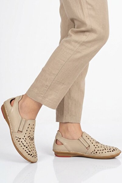 Aspor Beige Genuine Leather (Narrow Fit) Women's Casual Shoes