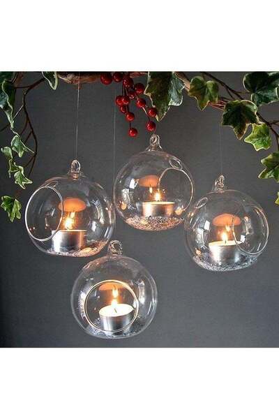 Generic Tealight Glass Candle Holders Crystal Clear Hanging Glass Planters fo...