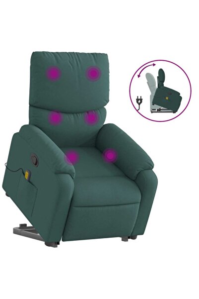 vidaxl Fotoliu rabatabil de masaj, cu ridicare, verde închis, textil