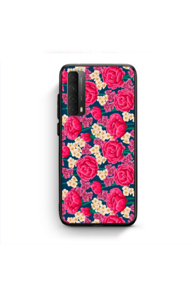 Other Huawei P Smart 2021 Red and pink Flowers Black Glossy Θήκη