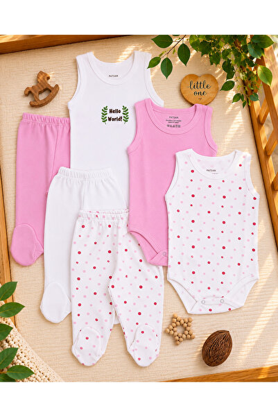PATSAN 6-Piece Baby Top and Bottom Set (3 Strap Bodysuits, 3 Bottoms with Boo...