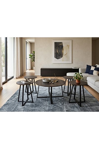 Generic "Oslo" Modern Coffee Table Set (5 Pieces) - Warm Wood Finish and Stur...