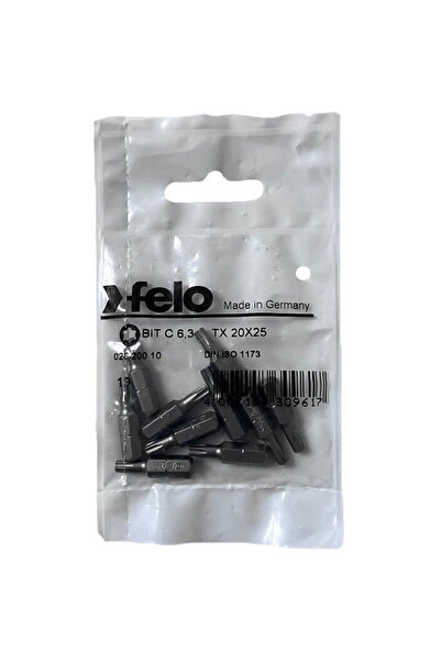 FELO Set de 10 biți Torx cu profil industrial, C6.3, TX20, 25mm