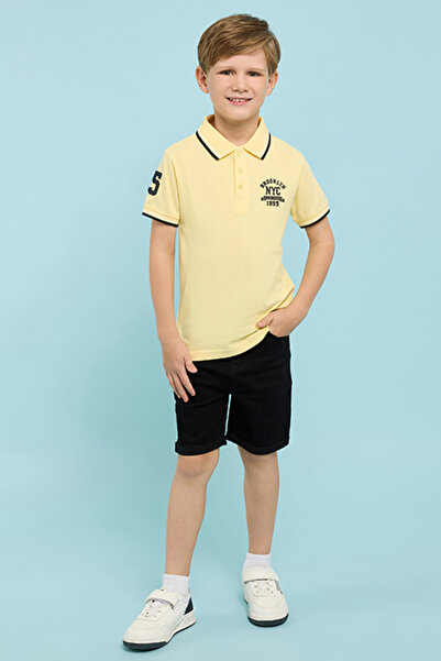 R&B Print Detail Polo T-Shirt with Short Sleeves