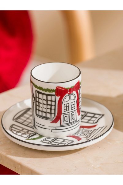 LC Waikiki Lcw Home White Home Printed 2-Person Porcelain Coffee Cup Set