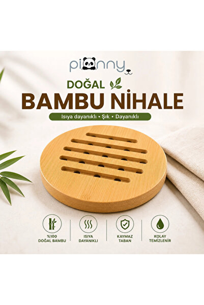 pionny Bamboo Round Tray - Light Brown - 17 cm