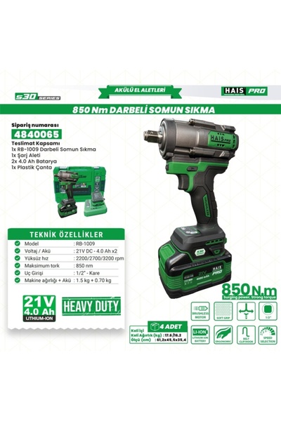 Hais AKÜLÜ SOM.SIK.DARB.850NM 21V4A S30 RB-1009 HAİSPRO