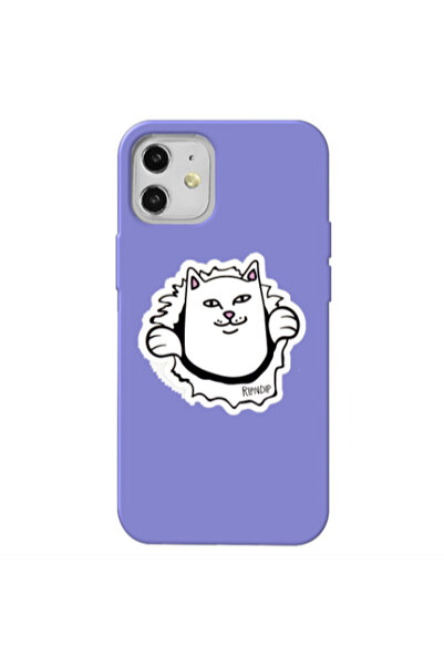 Other Apple iPhone 12 White cat Purple Colored Silicone TPU Θήκη