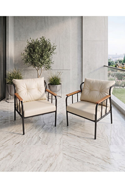 Azra Aksesuar Paris Model 2 Adet Krem Balkon Berjeri Takımı Siyah Metal İskel...
