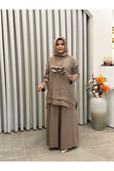 Armine TREND TENCEL CUPRA ASİMETRİK KESİM PANTOLONLU TAKIM VİZON