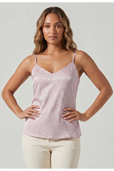 Merlot Strappy V-Neck Pink Snake Patterned Flowy Viscose Woven Blouse