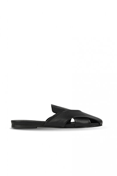 BUENO Black Leather Women's Flat Slippers