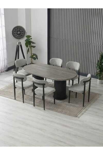 JoyMassa AURA BOHEM MASA TAKIMI 90X180 MDF MASA VE 6 ADET POLO SANDALYE