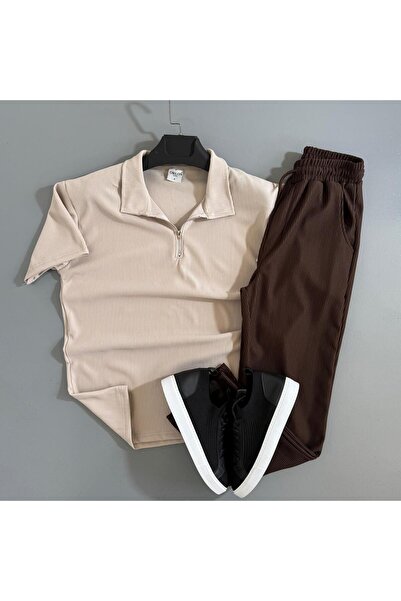 WENMİNG Men's Ribbed Ottoman Fabric T-Shirt Pants Summer Top and Bottom Combi...