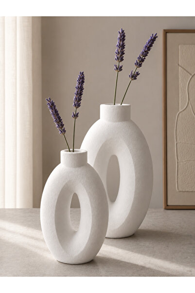 Baalaa Modern White Decorative Vase Set - Set of 2 Minimalist Living Room Dec...