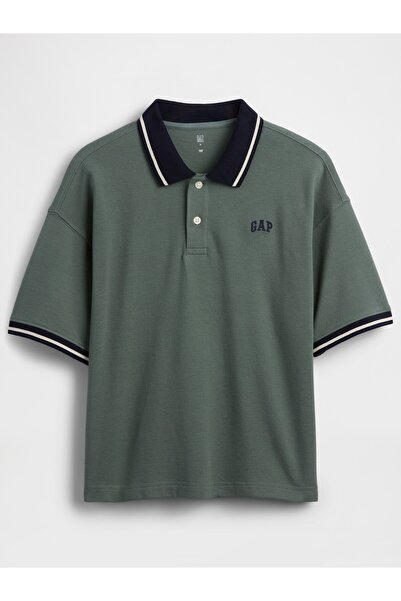 GAP Erkek Çocuk Yeşil Oversized Logo Pique Polo T-Shirt