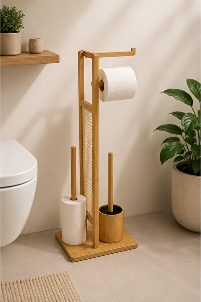 Qerhome Wooden Bamboo Multi-Purpose Toilet Paper Holder, Stand with Refills a...