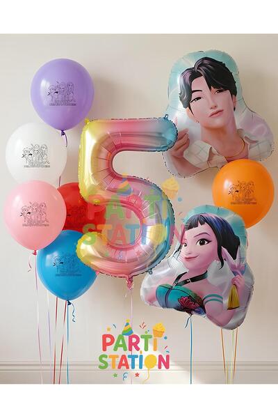 Parti Station K-Pop Demon Hunters 5 Years Old Balloon Set Double Sided 9 Piec...
