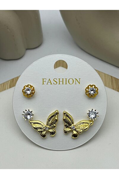BİJU YILMAZ 26vipkp114 -golden butterfly cm steel earring set