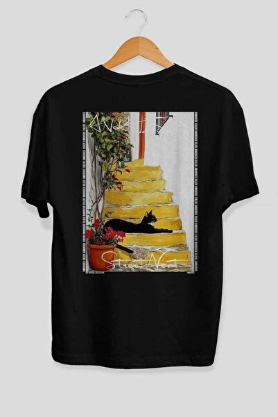Ankhises For the Love of Cats 50 Cats Printed Black Oversize T-Shirt 100% Cot...