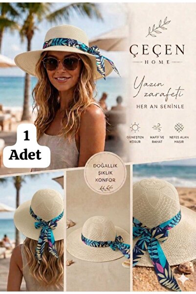 ÇEÇEN HOME (1 Piece) Mercerized Summer Wide Brim Straw Hat, Elastic Straw Hat...
