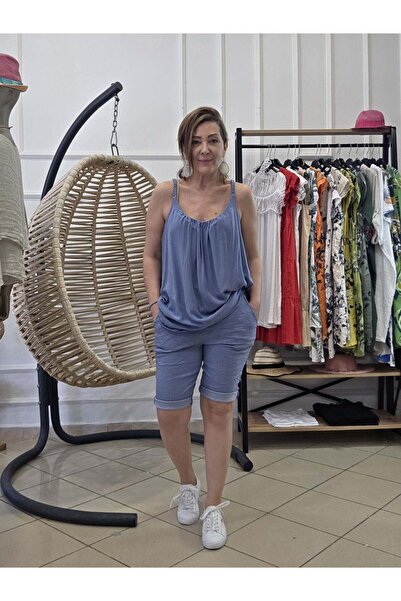 pudubutik Likralı İtalyan Denim Mavi Şort