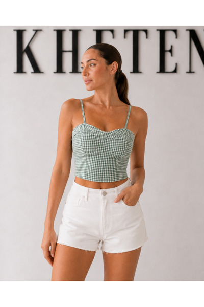 Kheten Betty Pötikare Desenli Askılı Korse Görünümlü Crop Büstiyer