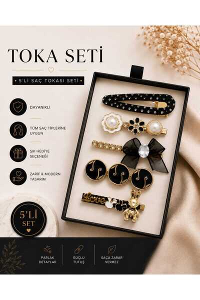 mdm style Gold Detailed 5-Piece Hair Clip Set